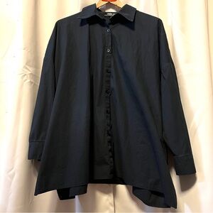 Vivian Shyu Oversized Button Up Blouse Navy Blue Long Sleeve Boxy Wide